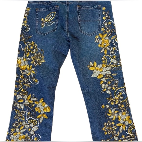 Vintage Style Midnight Velvet Floral Sequins Jeans Size 22W - Picture 1 of 13
